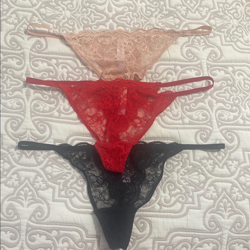 Lace Thong Set - Black, Red, Pink
